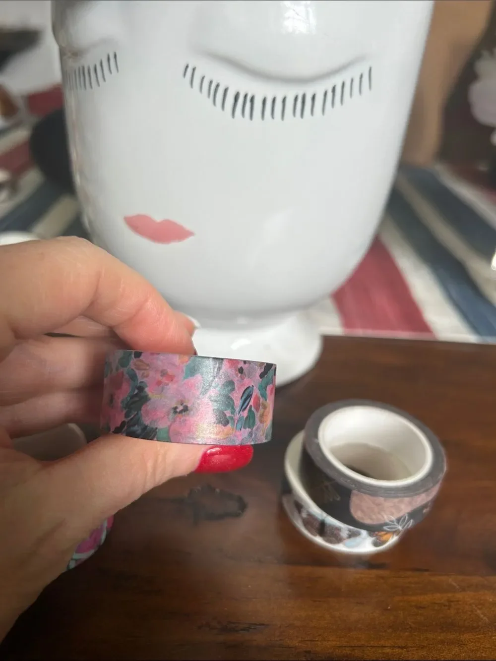 Floral & Butterfly Washi Tape Set - Pink, Teal, Black, White set of 5